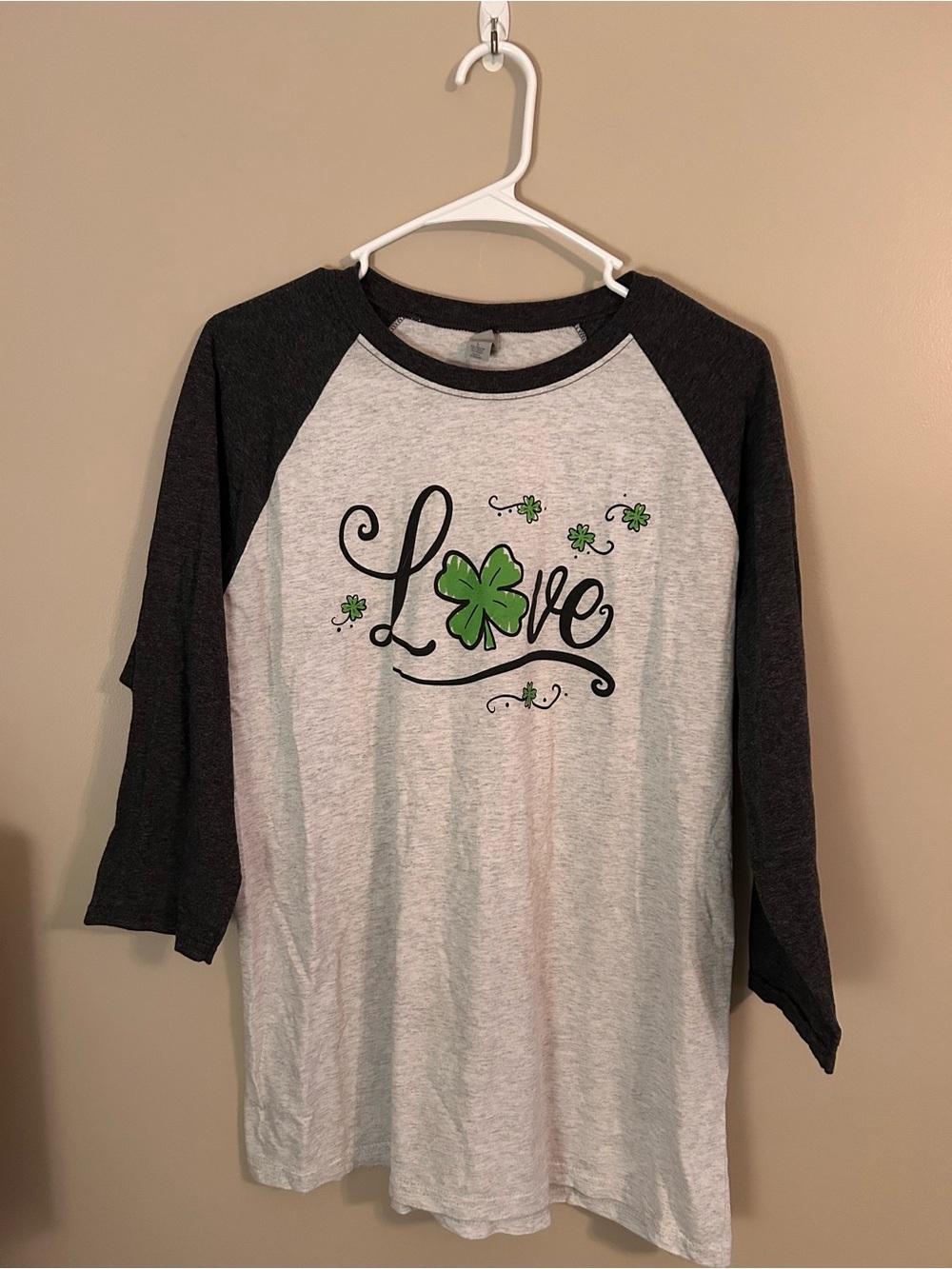 Jerzees Gray & Black Raglan Crew with Green Accent